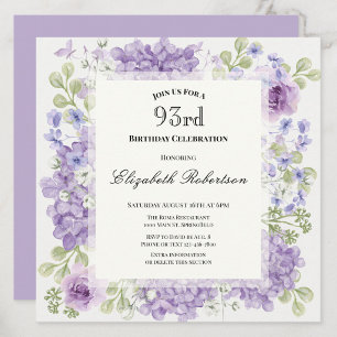 Invitation pour les 93 ans avec des fleurs violett
