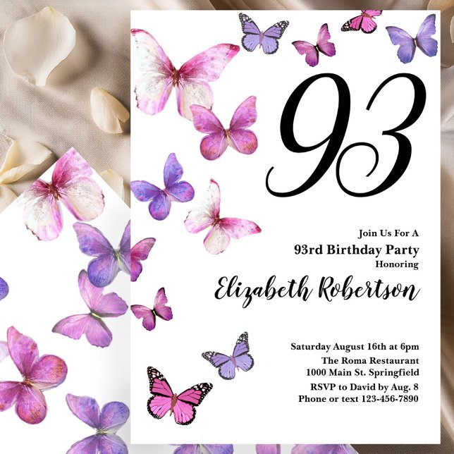 Invitation pour les 93 ans avec papillon en rose v (Créateur téléchargé)