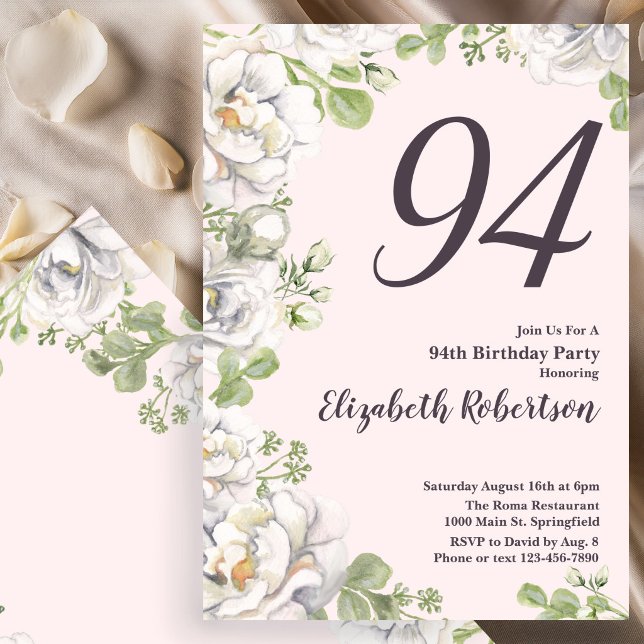 Invitation pour les 94 ans avec des pivoines flora (Créateur téléchargé)