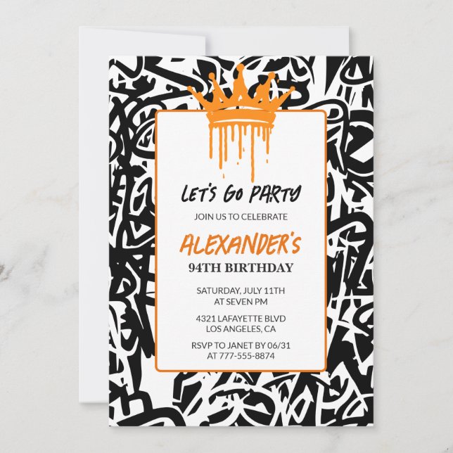 Invitation pour les 94 ans d'hommes Graffiti noir  (Devant)