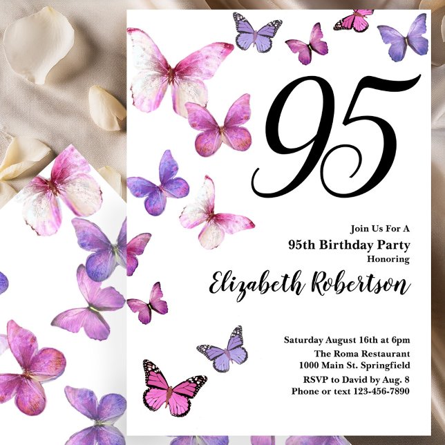 Invitation pour les 95 ans avec papillon en rose v (Créateur téléchargé)
