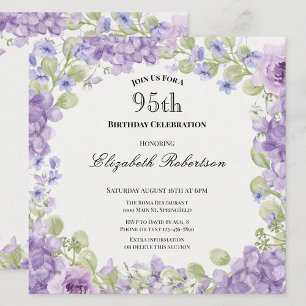 Invitation pour les 95 ans Élégante Fleur Violette
