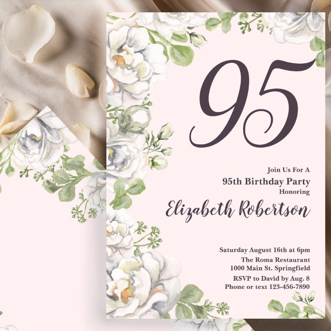 Invitation pour les 95 ans Fleurs de pivoines rose (Créateur téléchargé)