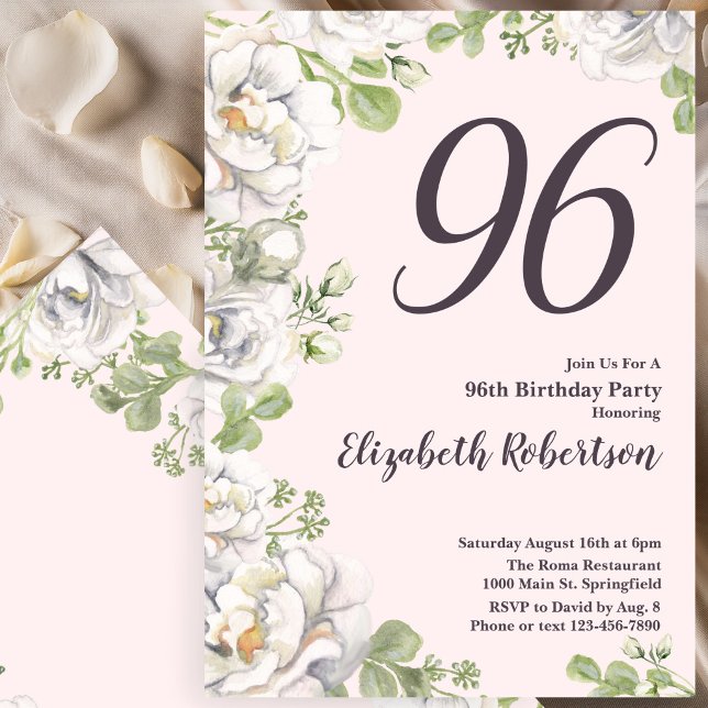 Invitation pour les 96 ans avec des pivoines flora (Créateur téléchargé)