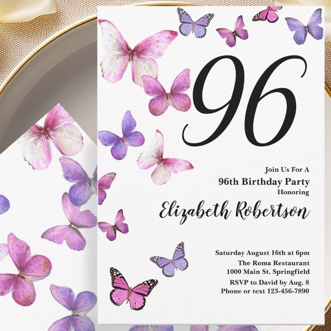Invitation pour les 96 ans avec papillon en rose v (Créateur téléchargé)