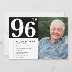 Invitation pour les 96 ans avec photo en noir et b