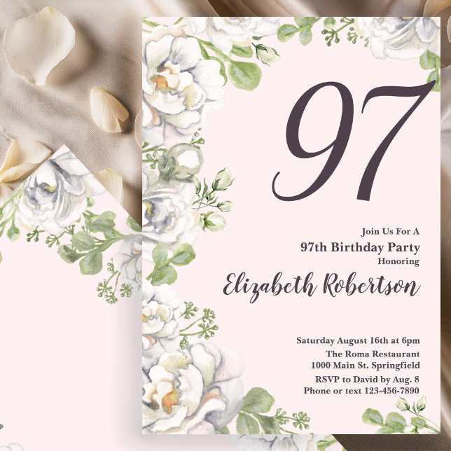 Invitation pour les 97 ans avec des pivoines flora (Créateur téléchargé)