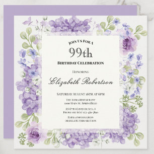 Invitation pour les 99 ans Élégantes Fleurs Violet