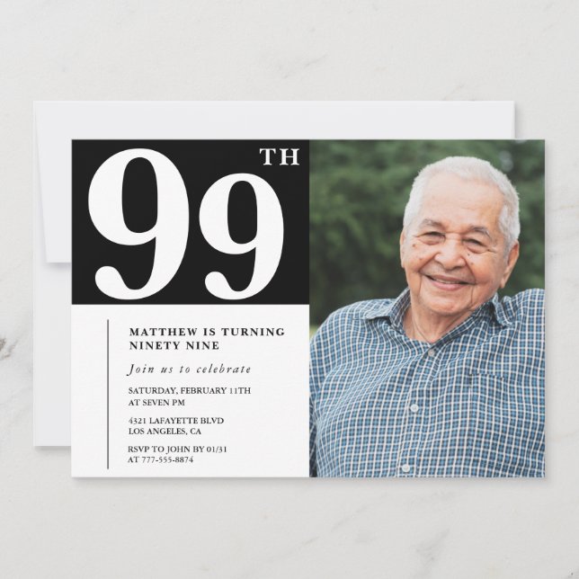 Invitation pour les 99 ans en photo noir et blanc  (Devant)