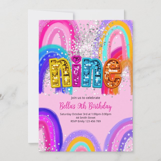 Invitation pour les 9 ans d'une fille (Devant)