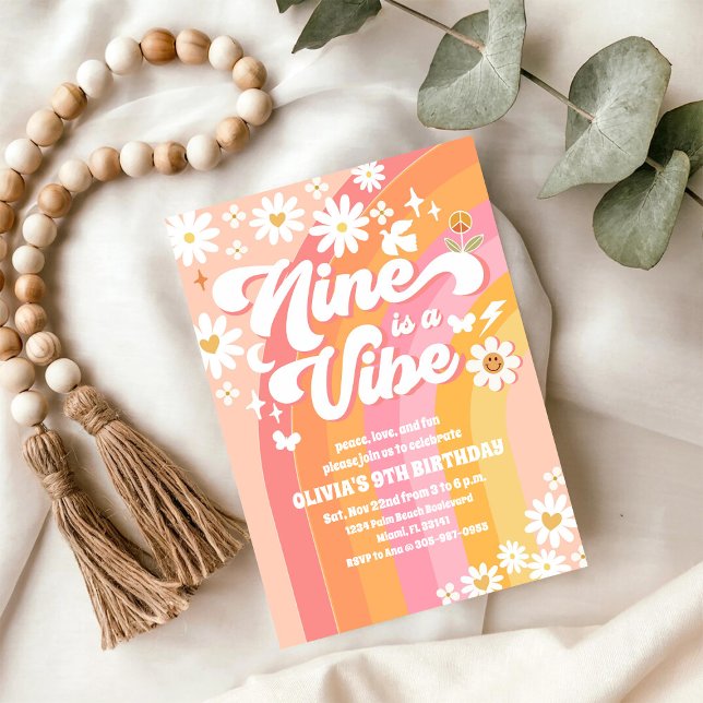 Invitation pour les 9 ans Rétro Groovy (Créateur téléchargé)