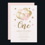 Invitation Pour les enfants 1er anniversaire fête des ballons<br><div class="desc">Invitation de la première fête d'anniversaire de la fille avec des ballons d'or et de rose qui peut être facilement customisé pour inclure le nom de votre petit et les détails de la fête. Le design présente des ballons doux en or et en rose et la police est de couleur...</div>