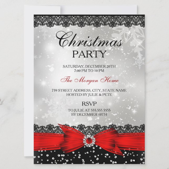Invitation pour les fêtes de Noël argentées Lace & (Devant)