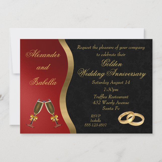 Invitation pour les noces d'or - Noir Rouge & Or (Devant)