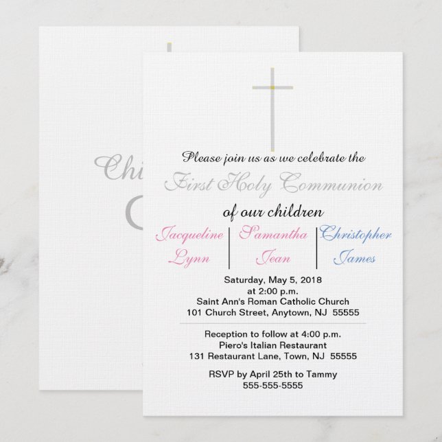 Invitation pour les premiers triplets rose et bleu (Devant / Derrière)