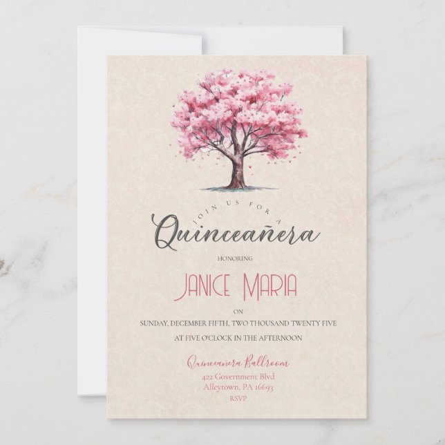 Invitation pour les Quince ans sous les fleurs de  (Devant)