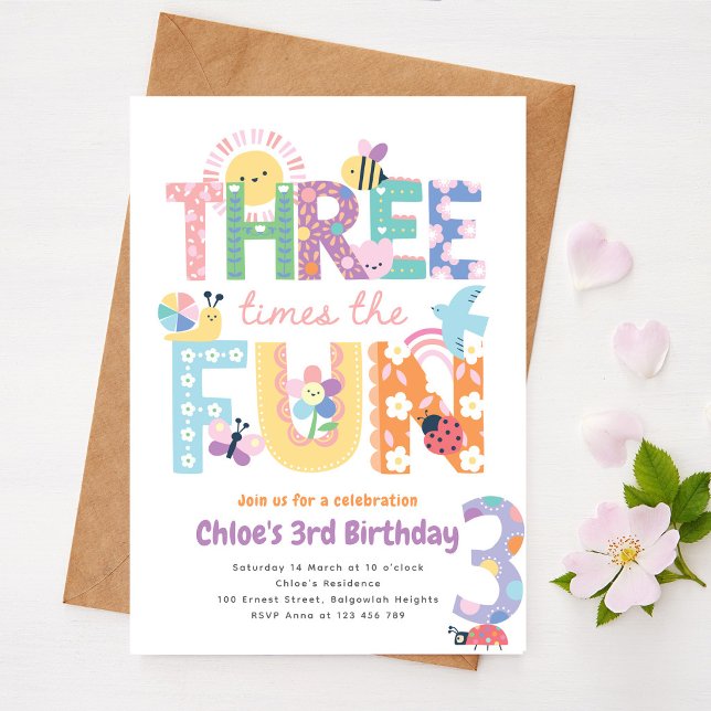 Invitation pour les trois ans d'une fille, Trois f (Créateur téléchargé)
