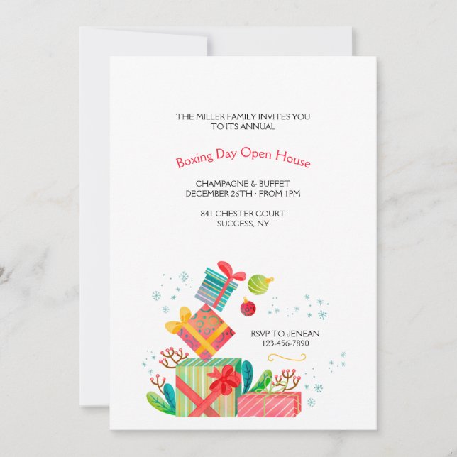 Invitation pour les vacances de Boxing Day (Devant)