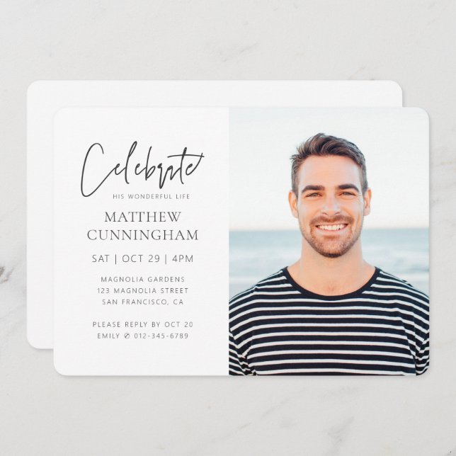 Invitation Pour lui Célébration de la vie moderne simple phot (Devant / Derrière)