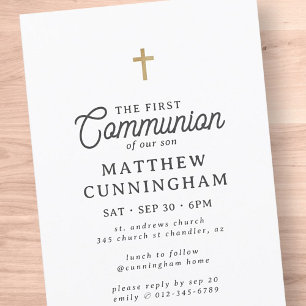 Invitation Pour lui Simple moderne Elegant Gold Cross Communi