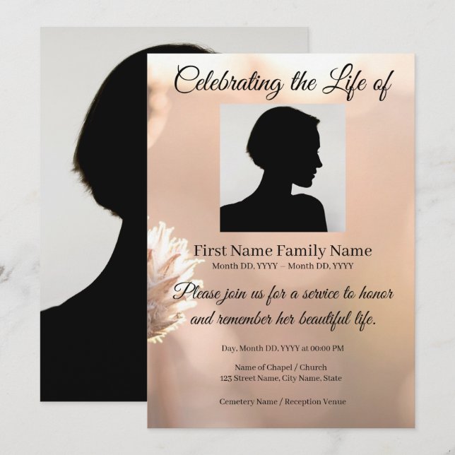 Invitation pour mémorial avec herbe de la pampa (Devant / Derrière)