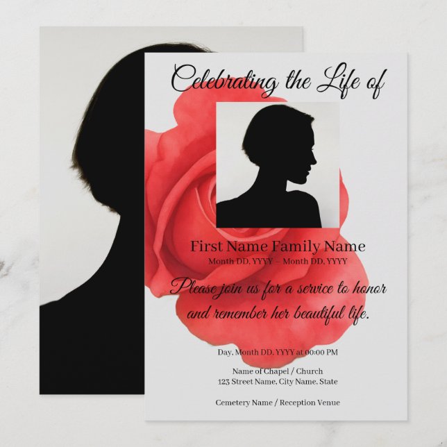 Invitation pour mémorial de rose rouge (Devant / Derrière)