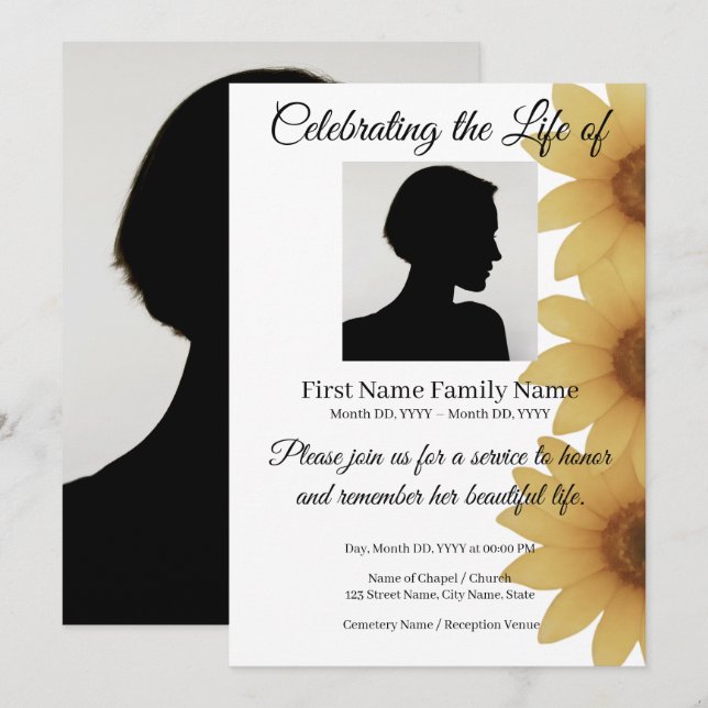 Invitation pour mémorial tournesol (Devant / Derrière)