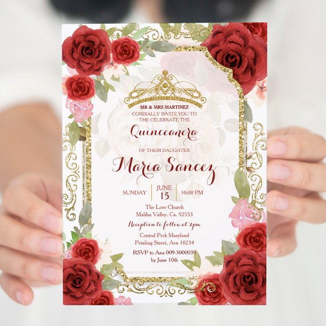 Invitation pour Mis Quince Fille Mexicaine Roses R (Créateur téléchargé)