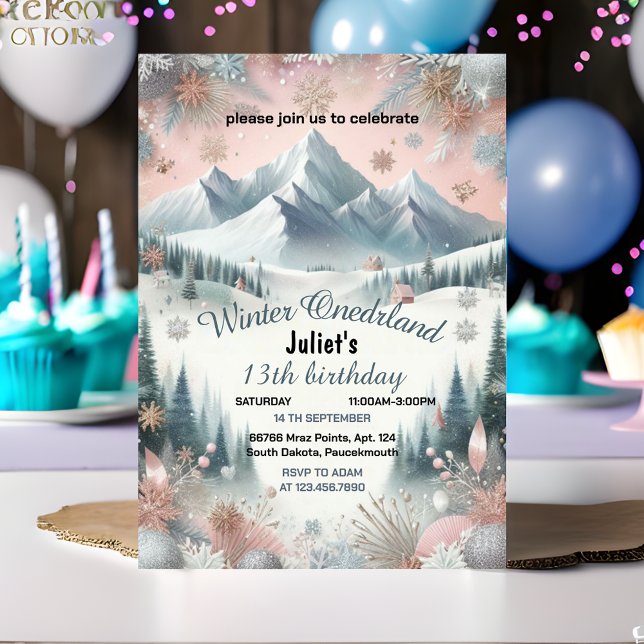 Invitation pour neige de fille bleue Winter Onederland 13e an (Créateur téléchargé)