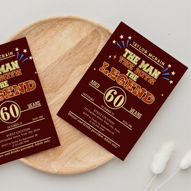 Invitation Pour N'Importe Quel Âge, L'Homme, Le Mythe, La Lég (For Any Age, The Man, The Myth, The Legend Invitation)