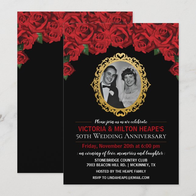 Invitation pour noces de roses - TOUTE ANNÉE (Devant / Derrière)