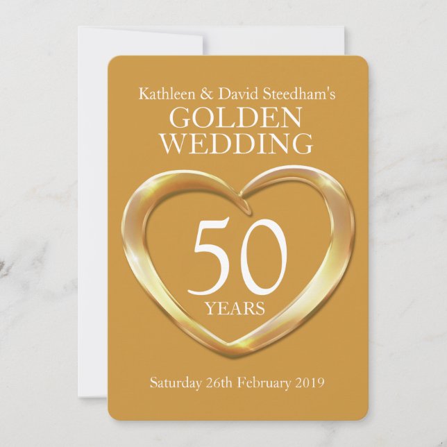Invitation pour noces d'or cœur 50 ans fête d'or (Devant)
