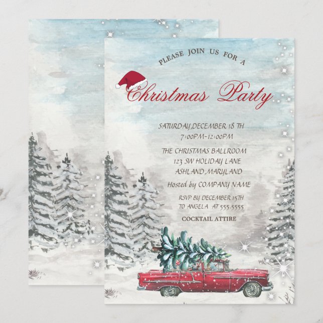 Invitation pour Noël avec un camion rouge et un pi (Devant / Derrière)