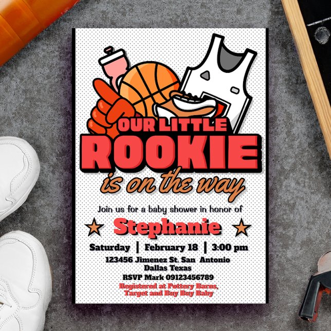 Invitation pour notre petite recrue en route (Our Little Rookie is on the Way Invitation - Basketball Baby Shower Invitation)
