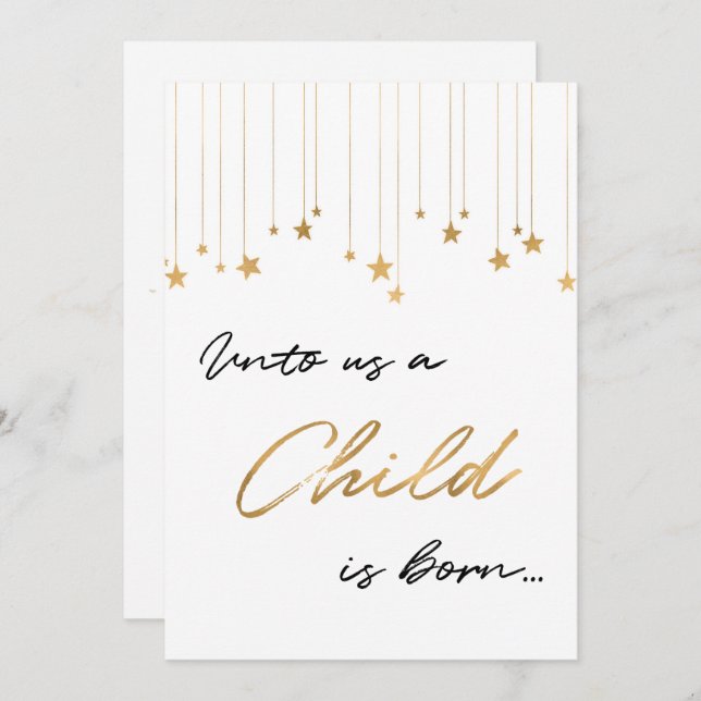Invitation Pour nous un enfant naît Noël d'or manuscrit (Devant / Derrière)