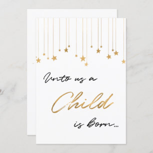 Invitation Pour nous un enfant naît Noël d'or manuscrit
