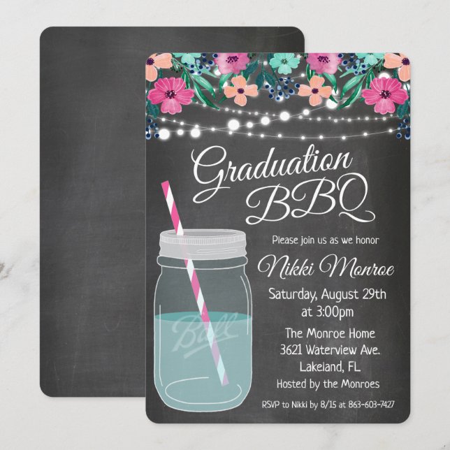 Invitation pour pot de graduation dans un bocal Ma (Devant / Derrière)