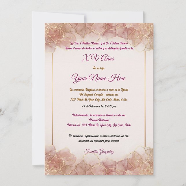 Invitation pour Quinceañera (Devant)