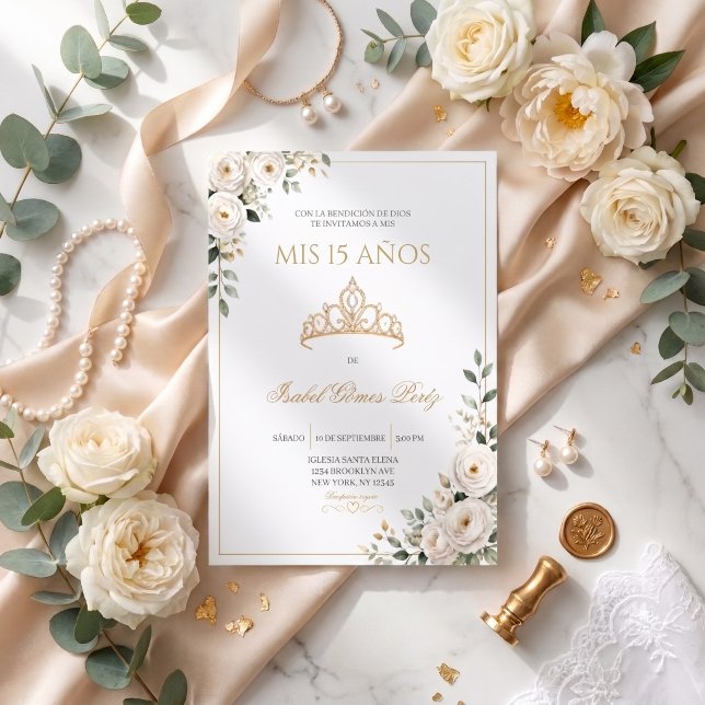 Invitation pour Quinceañera avec Diadème Doré (Créateur téléchargé)