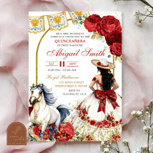 Invitation pour Quinceanera Charra aux Roses Blanc