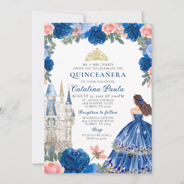 Invitation pour Quinceañera Château de Princesse O (Devant)