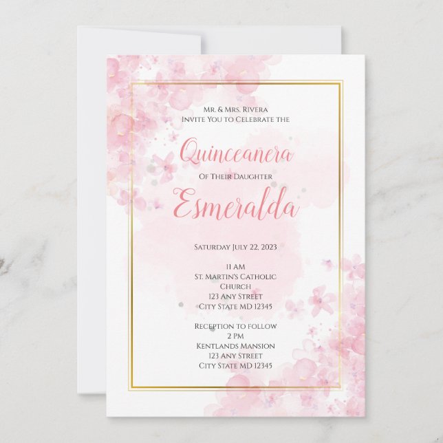 Invitation pour Quinceañera, Invitation pour les 1 (Devant)