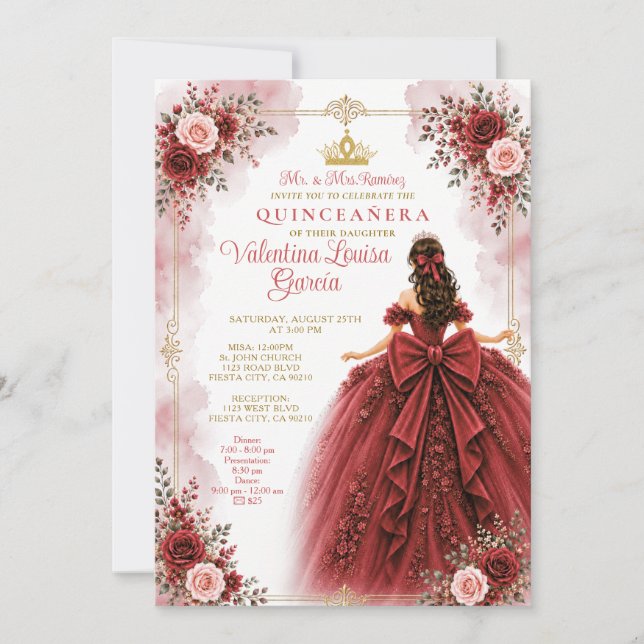 Invitation pour Quinceañera Rose Rouge (Devant)