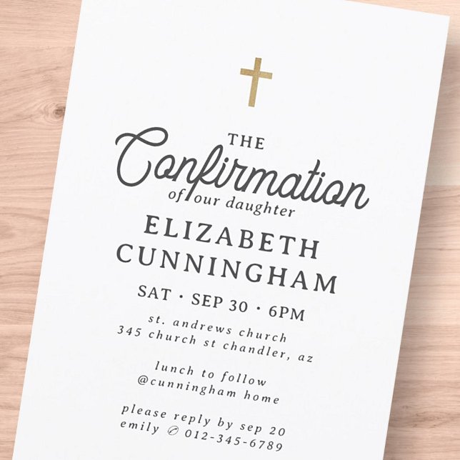 Invitation Pour Sa Simple Moderne Elegant Cross Confirmation (Créateur téléchargé)