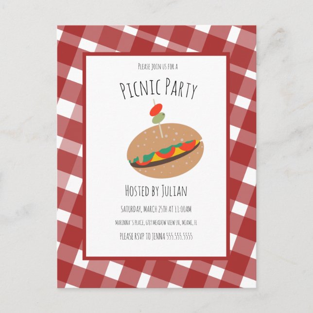 Invitation pour sandwich d'événement de pique-niqu (Devant)