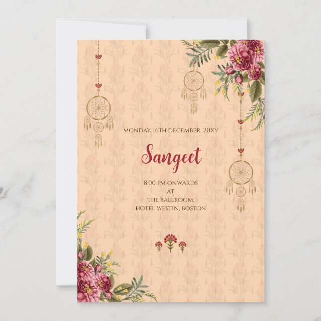 Invitation pour Sangeet indien & Cartes d'invitati (Devant)