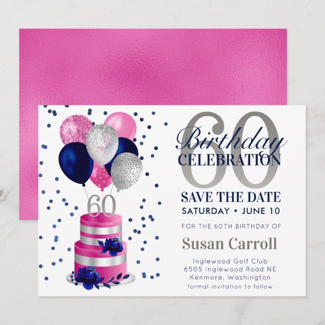 Invitation pour sauver la date d'anniversaire 60 a (Devant / Derrière)