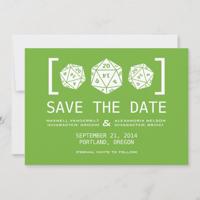 Invitation pour Sauver la Date de Jeu avec des Dés (Devant)