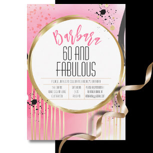 Invitation Pour ses 60 et fabuleux Anniversaire Hot rose Abst