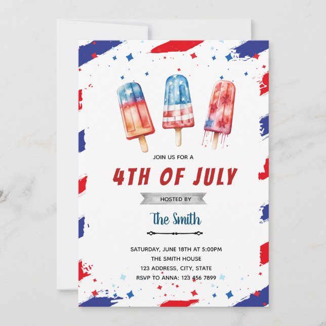 Invitation pour sucette glacée du 4 juillet (Devant)